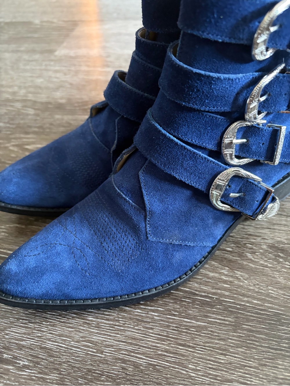 TOGA Pulla Navy Suede Western Buckle Ankle Boot - Picture 5 of 7